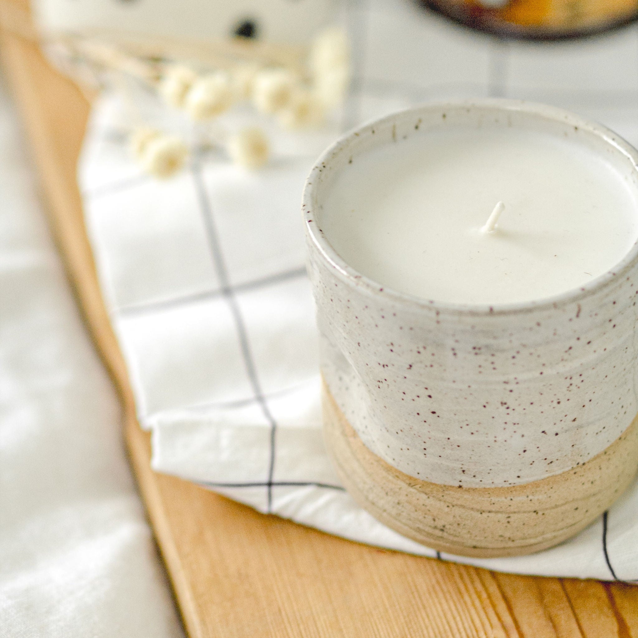 White Marbled Pottery Candles