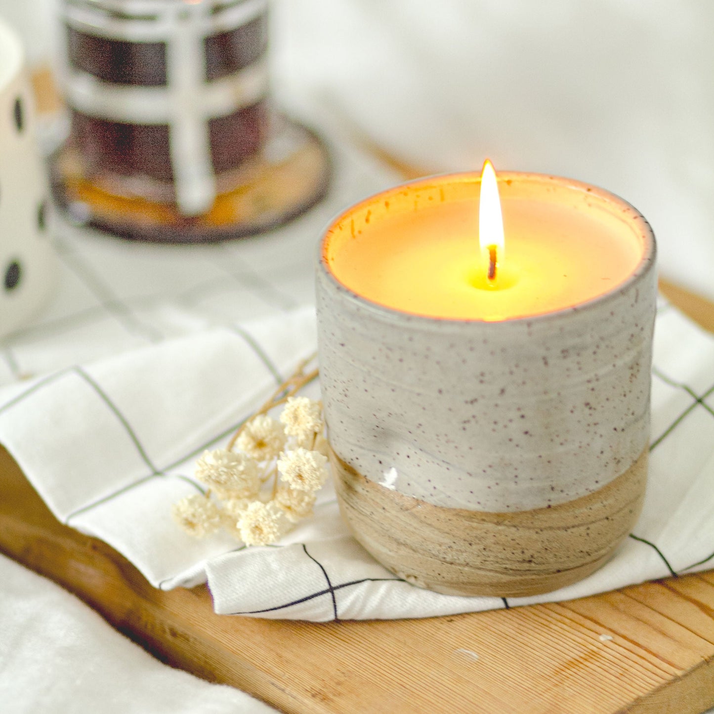 White Marbled Pottery Candles